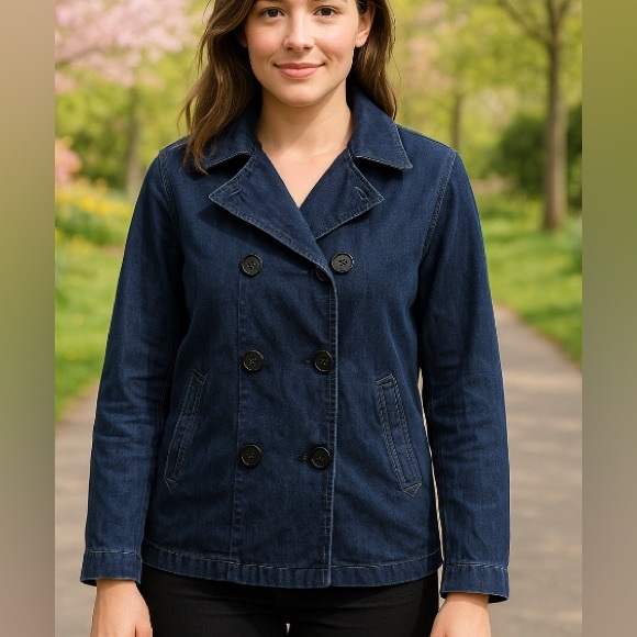 Piombo Jackets & Blazers - Piombo denim jacket navy blue double breasted women’s large cotton